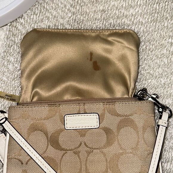 Coach C Signature Logo Light Brown Ivory Canvas Leather Combo Wristlet Wallet - Picture 9 of 10